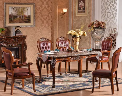Factory price classic wood legs marble dining table