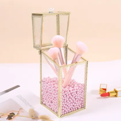 Geometric Glass Makeup Brush Box Holder Jewelry Box