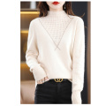 French Patchwork Cut-Out Semi-Wool Turtleneck Top
