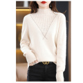 French patchwork cut-out semi-wool turtleneck top