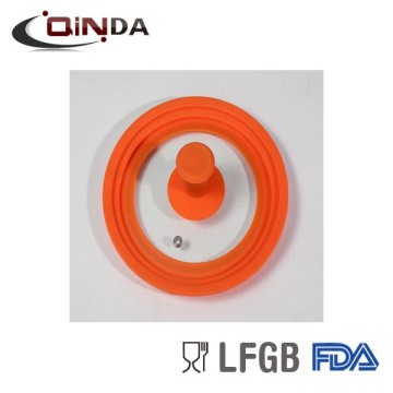 Round Tempered glass lid with orange silicone rim