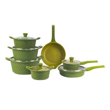 13 Pcs Green German Style Non-Stick Die Cast Aluminum Cookware Set with Glass Lids (22/24/26/28/30/32cm)
