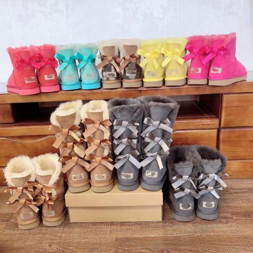 Womens Winter Fur Boots woman snow boots three bows boots Factory