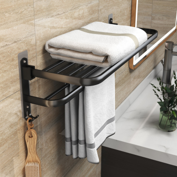 Self Adhesive Bathroom Towel Bar - Wall Shelf & Hanging Rack