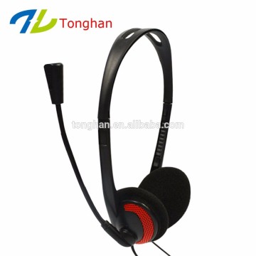 Red long wired double jack computer headphones with mic for Middle East