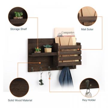 Wall Mounted Mail Organizer with 6 Key Hooks