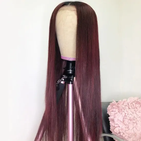 New 4*4 Closure  99J Burgundy Lace Front Wig  Brazilian Straight Lace Frontal Human Hair Wigs Pre Plucked