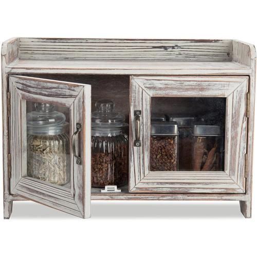 Kitchen Spice Shelves Torched Wood Countertop Storage Cabinet