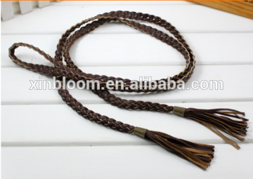 korea style fashion ladies and women braided bowknot lacing double tassel PU decoration narrowwaist belt for dress and ski