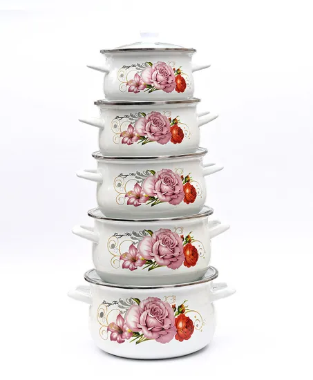 5PCS 18-26cm High Quality White Color Decals Glass Lid Enamel Casserole Set