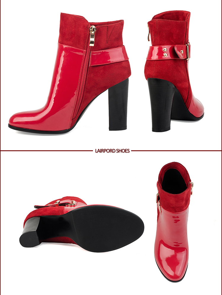 rubber heel red PU short half boots