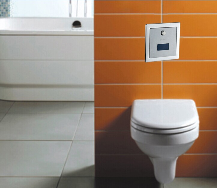 Touchless automatic sensor toilet flush valve for WC & squat pan with push button stainless steel battery & DC power