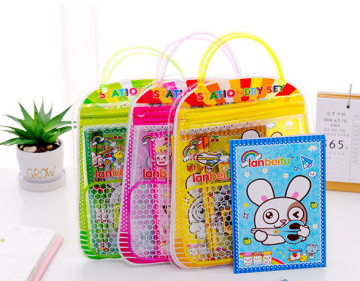 Portable PVC Handbag with Stationery Set Plastic Pencil Bags with Zipper Closure