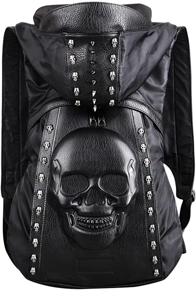 3D Stereo Skull Backpack Rivet Punk Backpack Black Metal