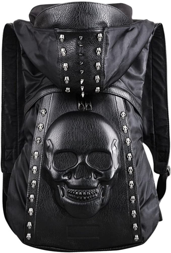 3D στερεοφωνικό κρανίο Backpack πριτσίνι punk backpack black metal