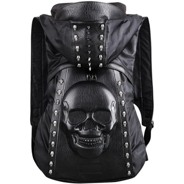 3D Stereo -Schädel -Rucksack Rivet Punk Rucksack Black Metal