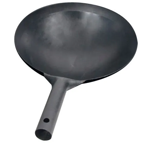 Durable Carbon Steel Japanese Black Wok with Wooden Handle for Home and Commercial Use