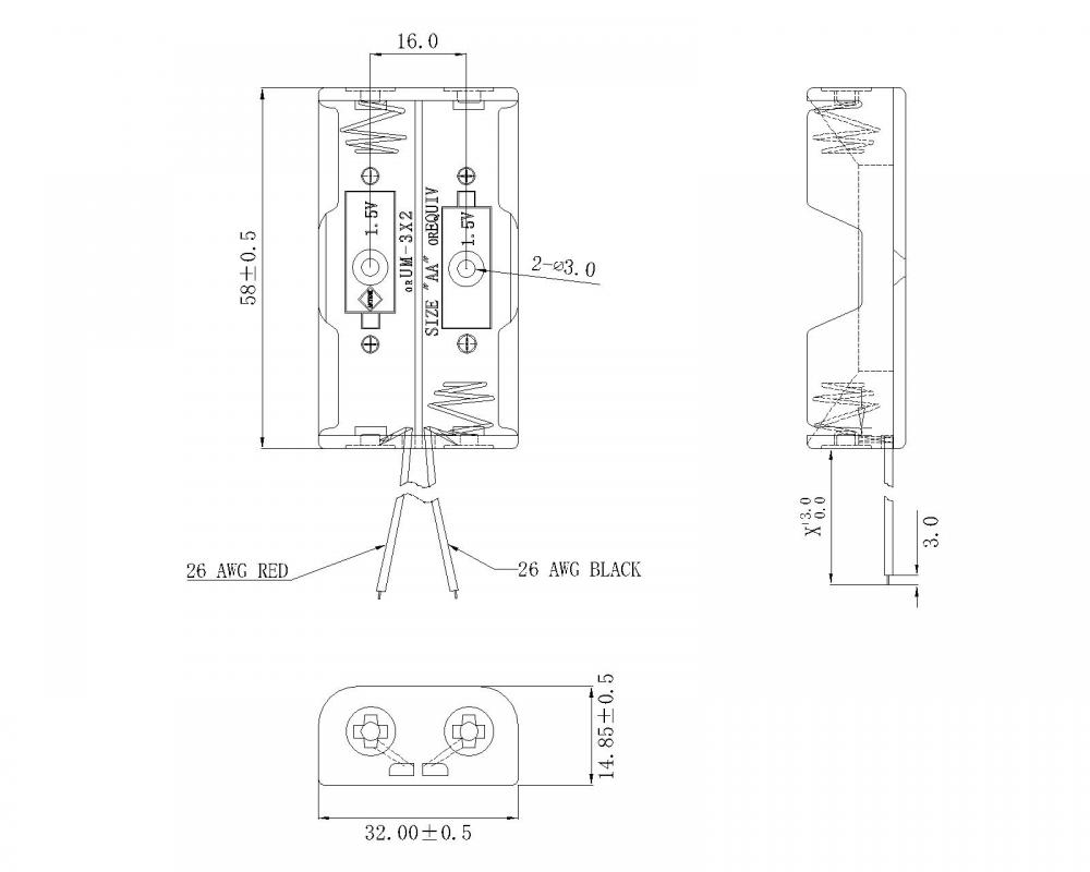 BBA-5-2-XB 2 stuks AA-batterijhouders