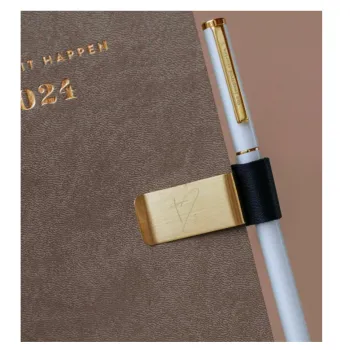 PU Leather Pen Holder with Brass and Stainless Clips for Notebooks & Planners