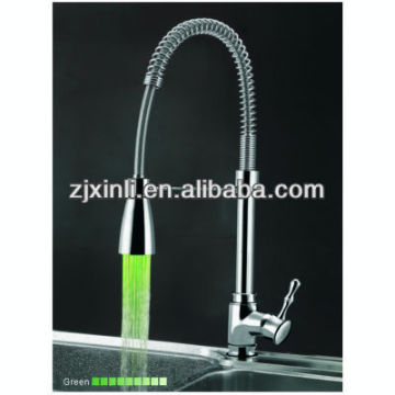 Brass Pull Out Led Kitchen Tap, Polish and Chrome Finish, Color Changed by Water Temperature, No Need Batteries
