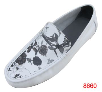 flower printing design men leather casual shoes