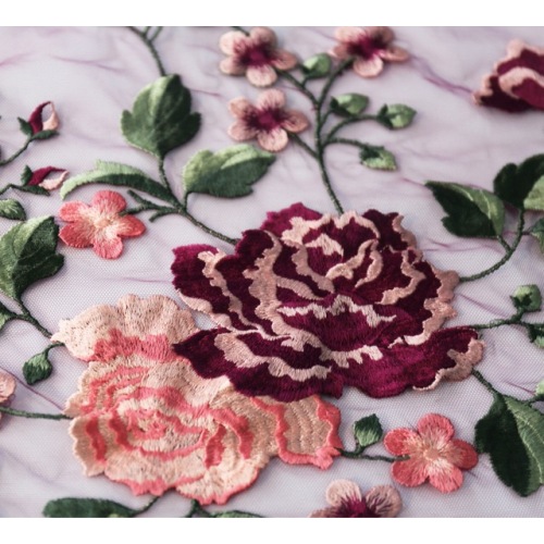 Colorful Inflorescence Embroidery On Nylon Mesh Fabric