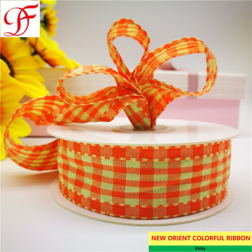 Gingham Ribbon with Stitched on Two Edges Double/Single Face Satin Sheer Organza Taffeta Hemp Metallic Ribbon