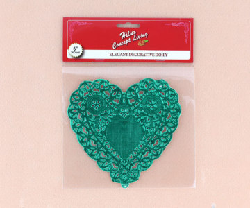 6inch heart shape green foil doily