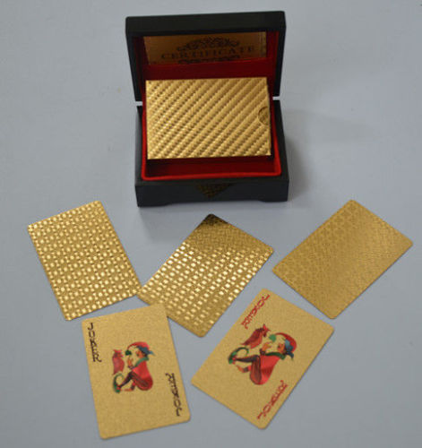 0.3mm 24k Gold Playing Cards Poker Plated Mahogany Box Certificate Of Authenticity