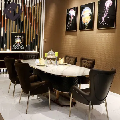 Northern Europe Domestic Marble Rectangular Dining Table and Chairs