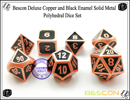 Bescon Deluxe Copper and Black Enamel Solid Metal Polyhedral Role Playing RPG Game Dice Set (7 Die in Pack)-5