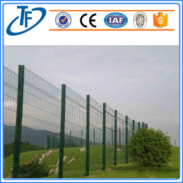 dark green, square post welded wire mesh fence
