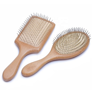 Customizable Luxury Hairbrush with Wooden Comb, Metal Pins, and Bristle Wig Brush - Round Paddle Design for Detangling