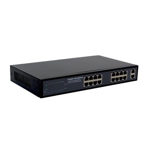 16 Ports PoE Switch 2 RJ45 Ports
