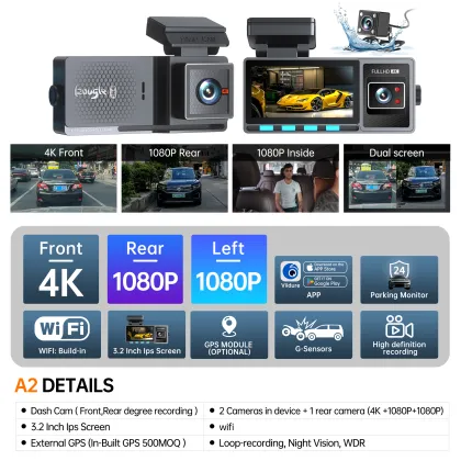 3 Channel Cabin View 4K Car DVR with WiFi and Night Vision