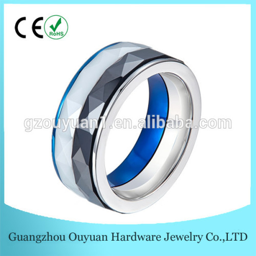 Hot sale custom ring jewelry ceramic ring white, silver mens stainless steel wedding rings, faceted black ceramic ring