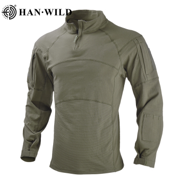 HAN WILD Elastic Green Breathable Street T-Shirt 65% Polyester 35% Cotton