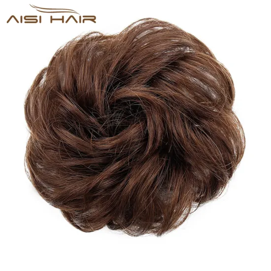 Aisi Hair Brazilian Human Hair Curly Light Brown Chignon Bun Elastic Rope Rubber Band Hairpiece Clip In Extension For Women