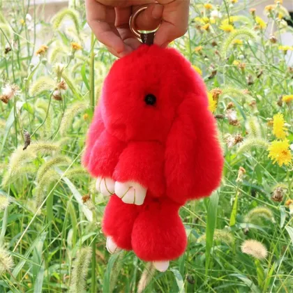 Rex Rabbit Fur Keychain Bunny Toy Doll For Bag Cute PomPom Rabbit Keychain
