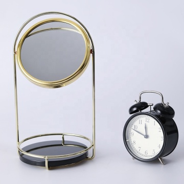 Non-Slip 360 Degree Rotating Portable Desk Makeup Mirror with Marble Base and Dual Mirror, Including Jewelry Display Stand
