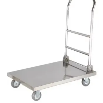 Folding Handle Stainless Steel Platform Silent Wheels Hospital Medical Flat Plate Equipment Load Transfer Delivery Trolley