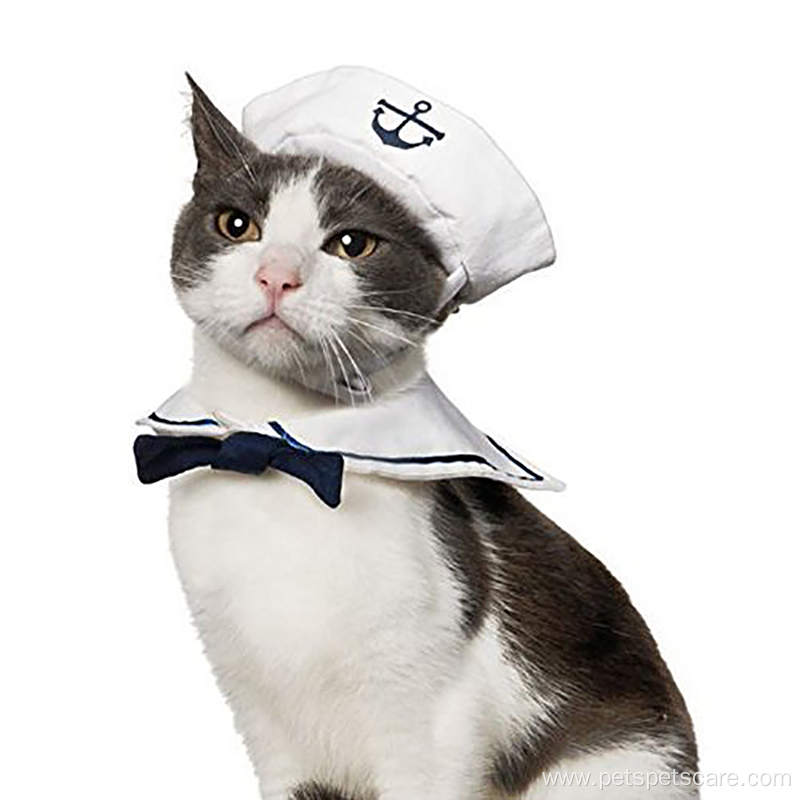 Customed Pet Sailor Outfit Navy Hat Cats Dogs