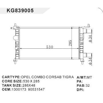 auto radiator car:OPEL COMBO CORSAB TIGRA OEM:1300173 90531547