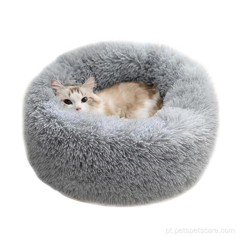 Cama luxuosa rosca redonda de pelúcia para cães e gatos