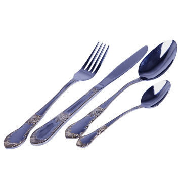 Cutlery Set, Includes Stainless Steel 410 Flatware Golden-plated Fork, Knife and Spoon is Available
