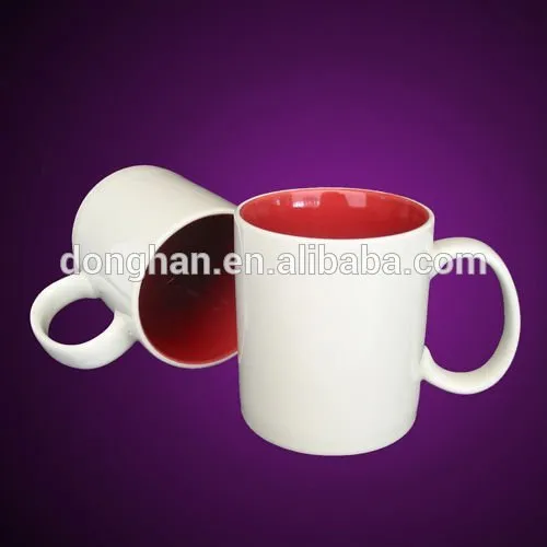 11 oz inside red ceramic glaze white coffee mugs