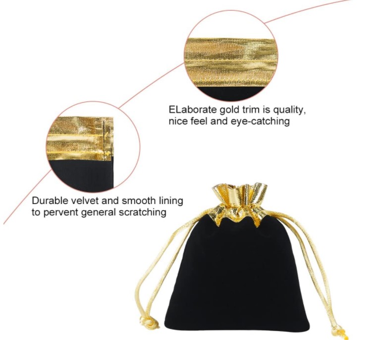 Black Gold Cloth Drawstring Pouch