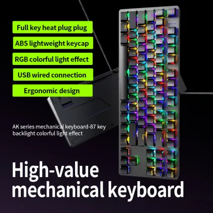 87 Key Transparent Keycap Wired Backlit Gaming Keyboard