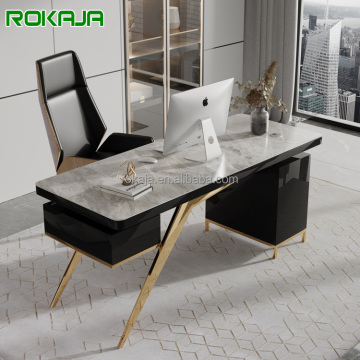 Stone Marble Top MDF Modern Luxury Home Office Desk and Chair Set