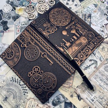 Steampunk Train 3D Messicued Art Notebook A5 - regalo per uomini e donne